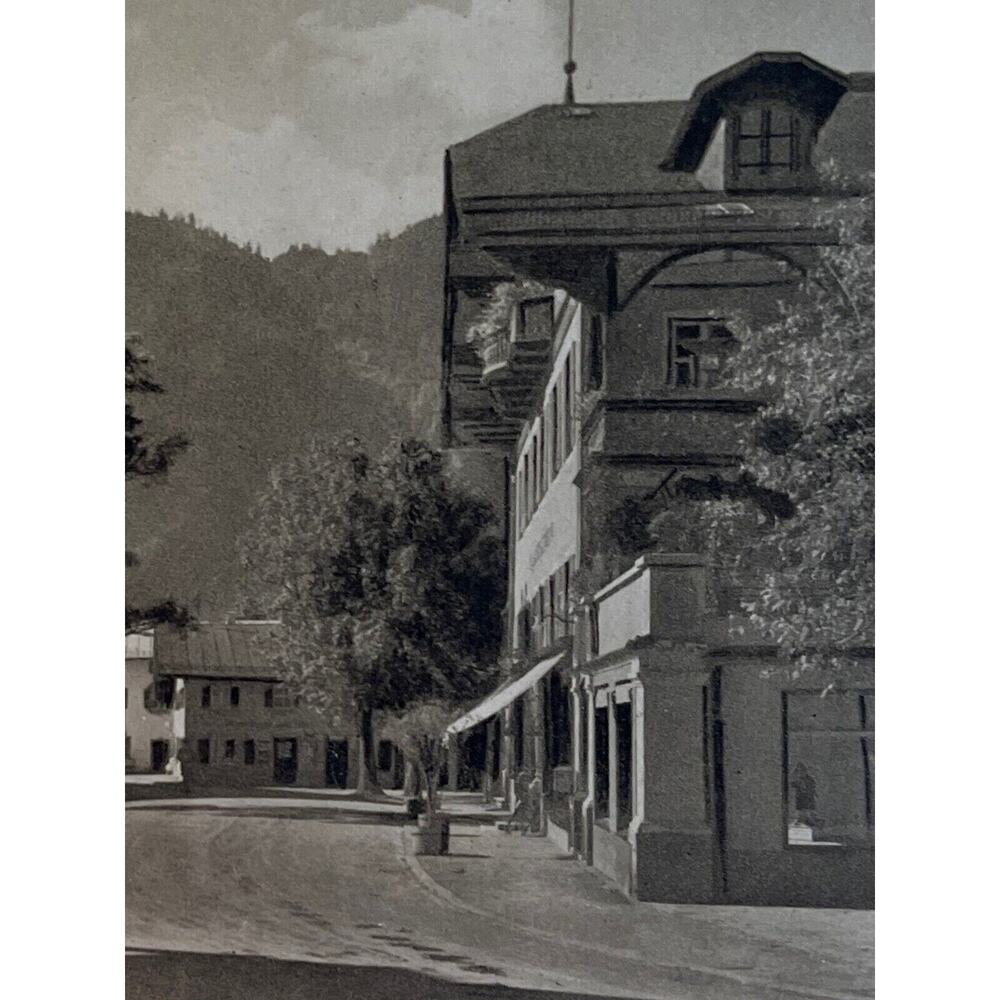 Vintage Ephemera Postcard Oberammergau Germany Hauptplatz mit Kofel Streetview